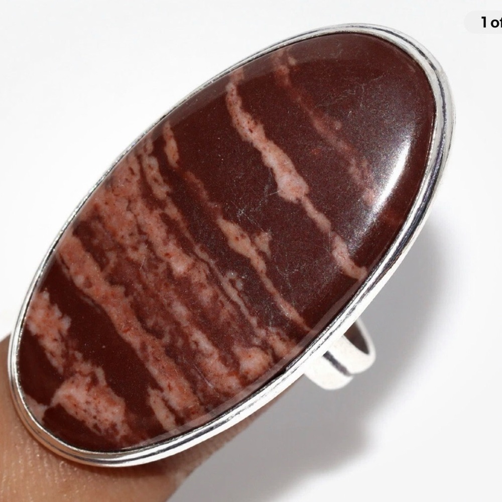 925 Silver Plated Coconut Jasper Ethnic Ring Handmade Jewelry Size US 8.5